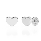 Elegant Heart, Stud Earrings - Solid 14K White Gold, Screw Back, for Babies & Children