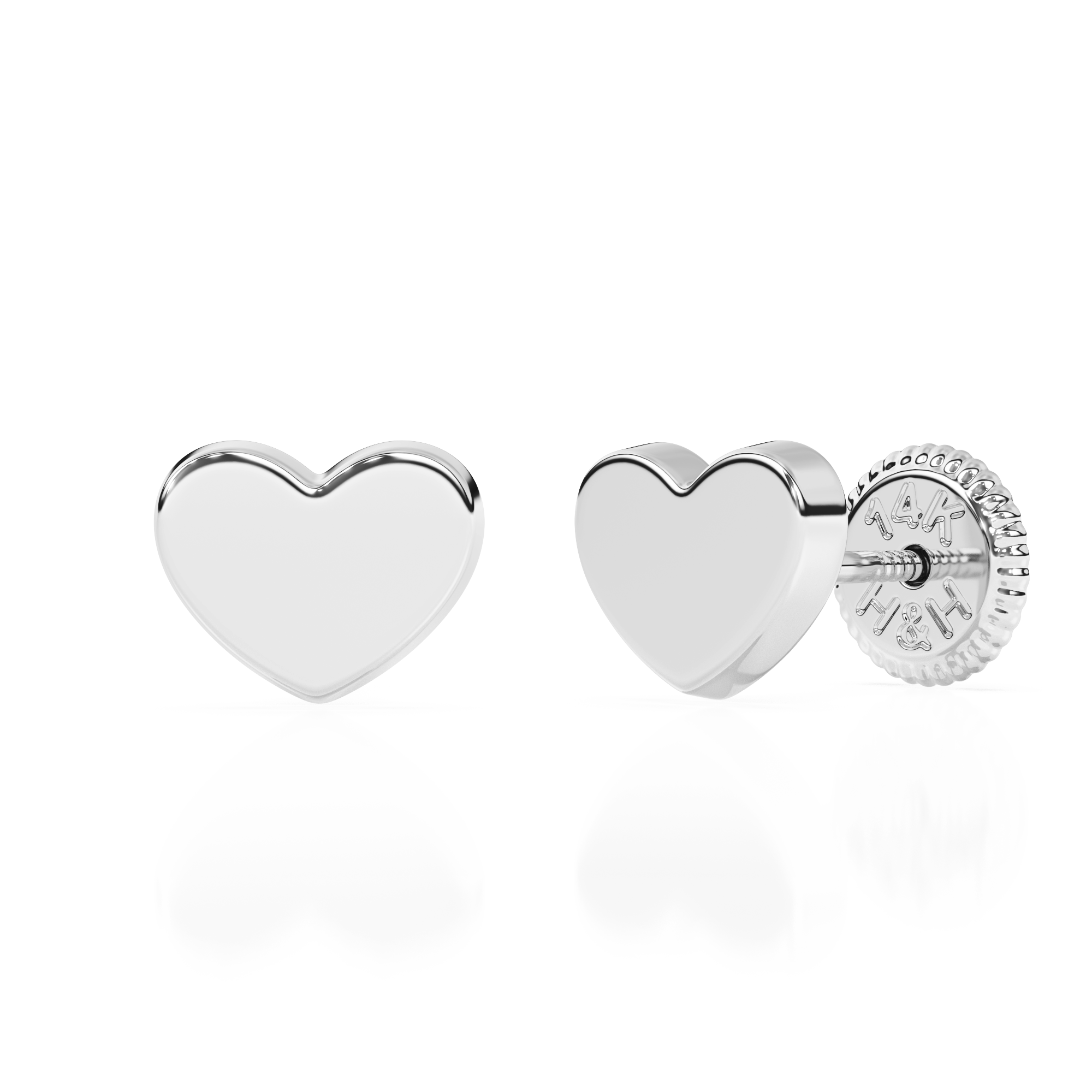 Elegant Heart, Stud Earrings - Solid 14K White Gold, Screw Back, for Babies & Children