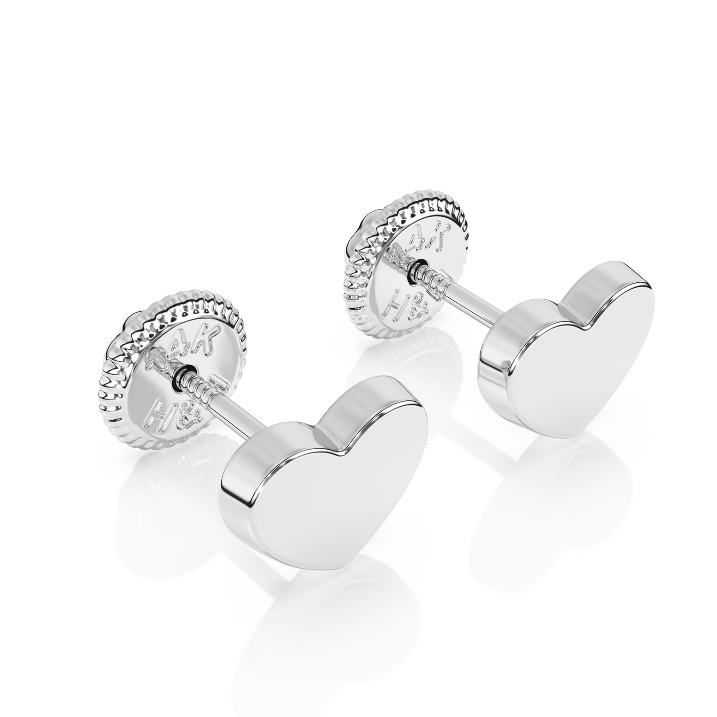 Elegant Heart, Stud Earrings - Solid 14K White Gold, Screw Back, for Babies & Children