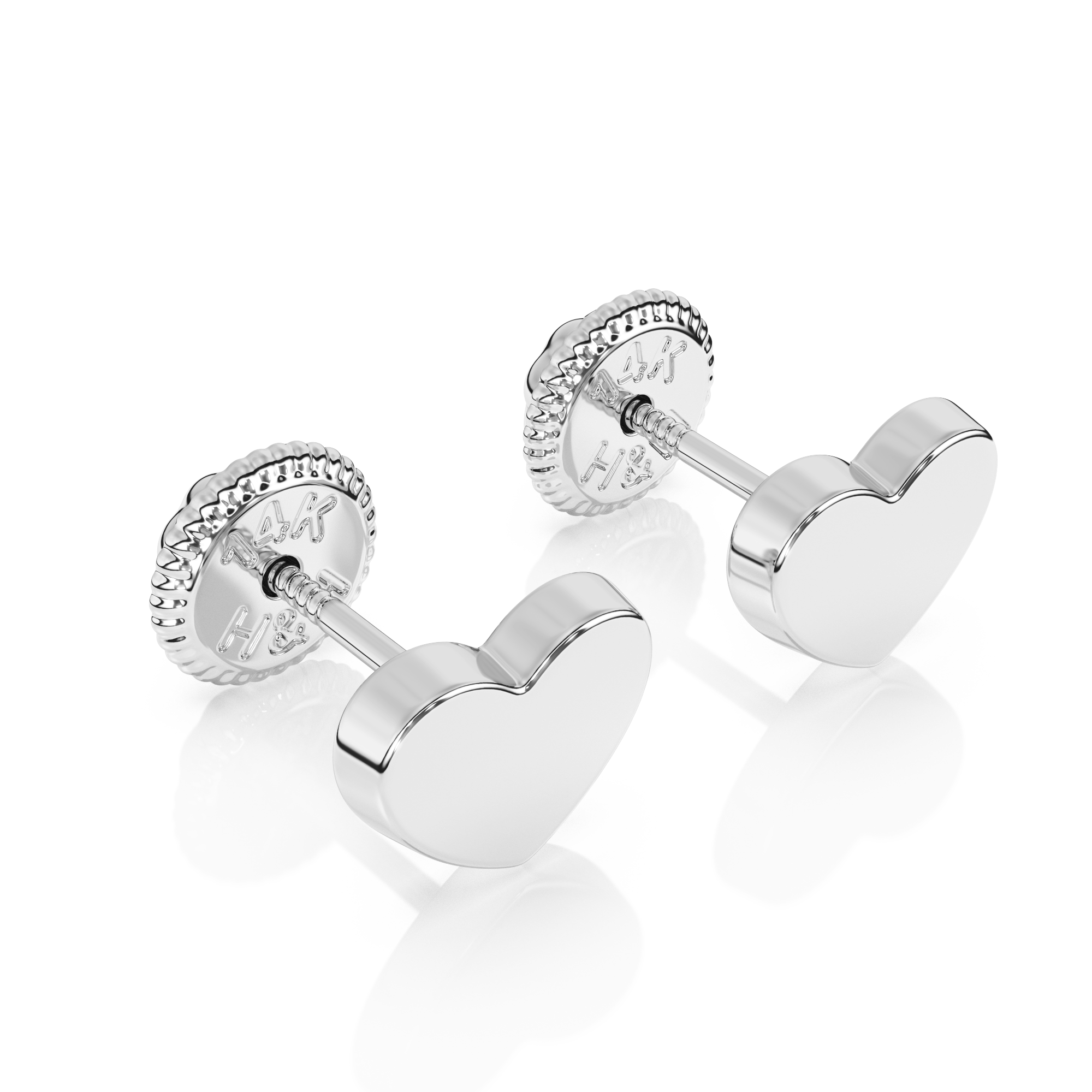 Elegant Heart, Stud Earrings - Solid 14K White Gold, Screw Back, for Babies & Children