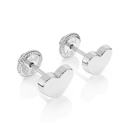 Elegant Heart, Stud Earrings - Solid 14K White Gold, Screw Back, for Babies & Children