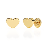 Elegant Heart, Stud Earrings - Solid 14K Gold, Screw Back, for Babies & Children