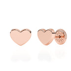 Heart shaped rose gold stud earrings with screwback post.