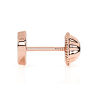 Heart shaped rose gold stud earrings with screwback post.