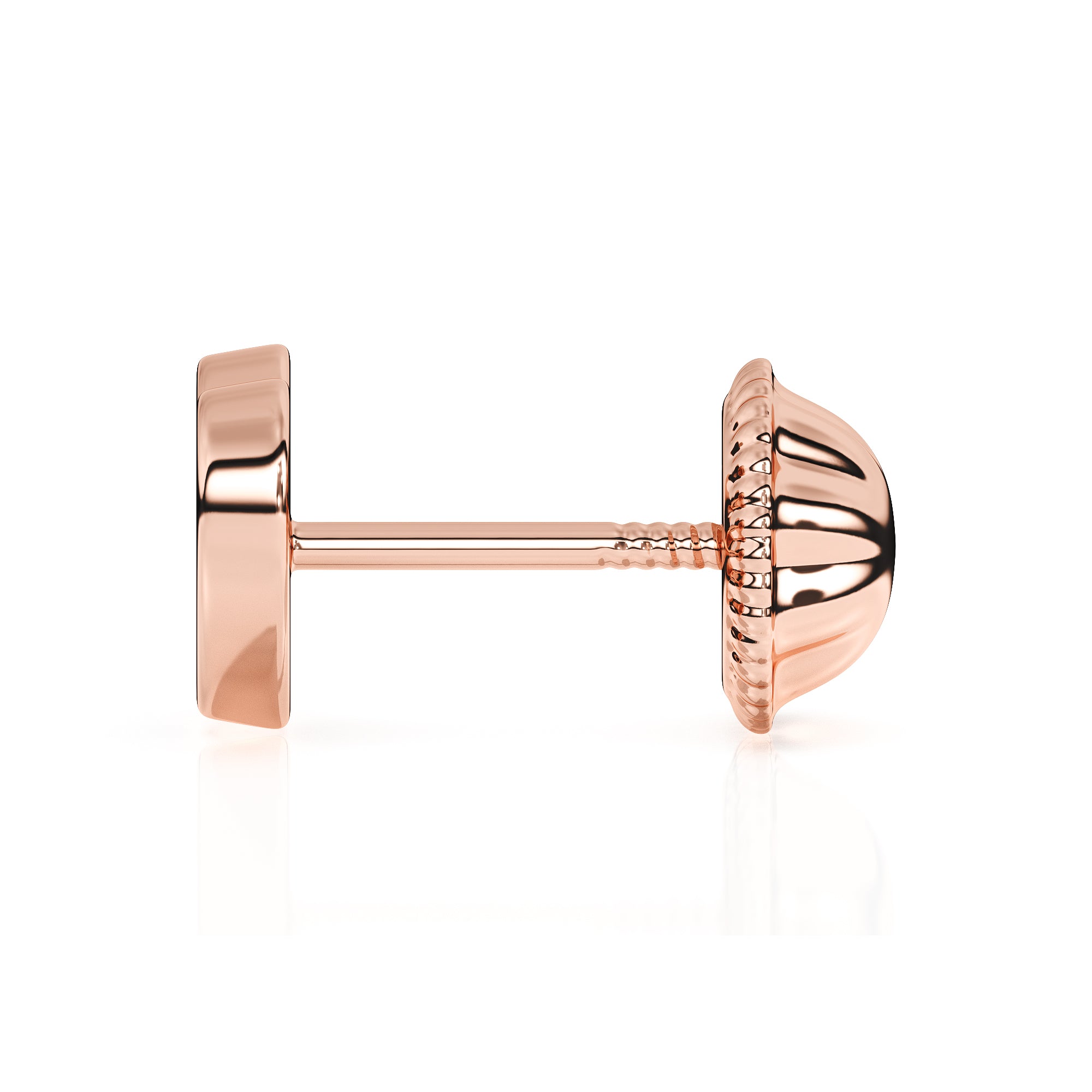 Heart shaped rose gold stud earrings with screwback post.