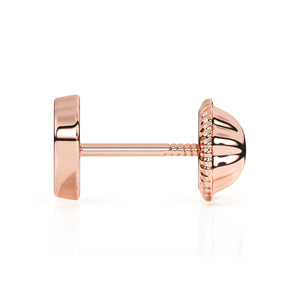Heart shaped rose gold stud earrings with screwback post.