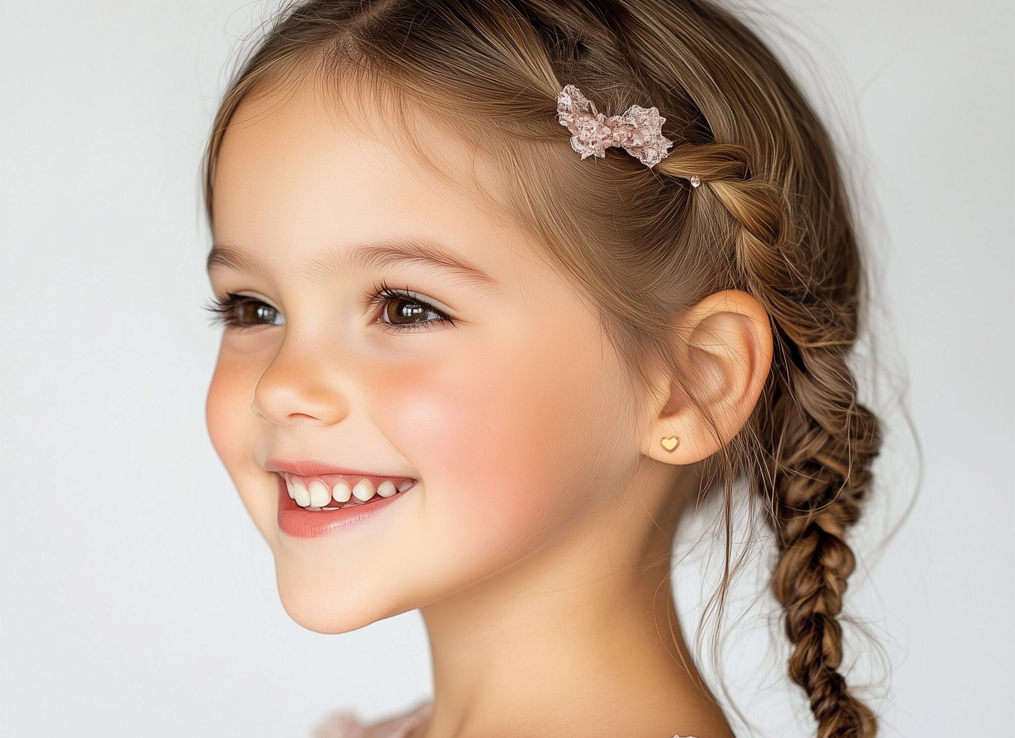 Elegant Heart, Stud Earrings - Solid 14K Gold, Screw Back, for Babies & Children