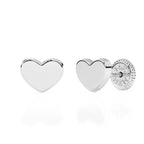 Pendientes de botón con forma de corazón elegante - Oro blanco macizo de 14 quilates, cierre de rosca, para bebés y niños