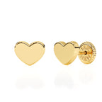 Pendientes de botón con forma de corazón elegantes, oro macizo de 14 quilates, con cierre de rosca, para bebés y niños.