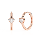 Endless Love, Clear Heart CZ Huggie Hoop Earrings - Solid 14K Rose Gold, Huggie Hoop, for Babies & Children