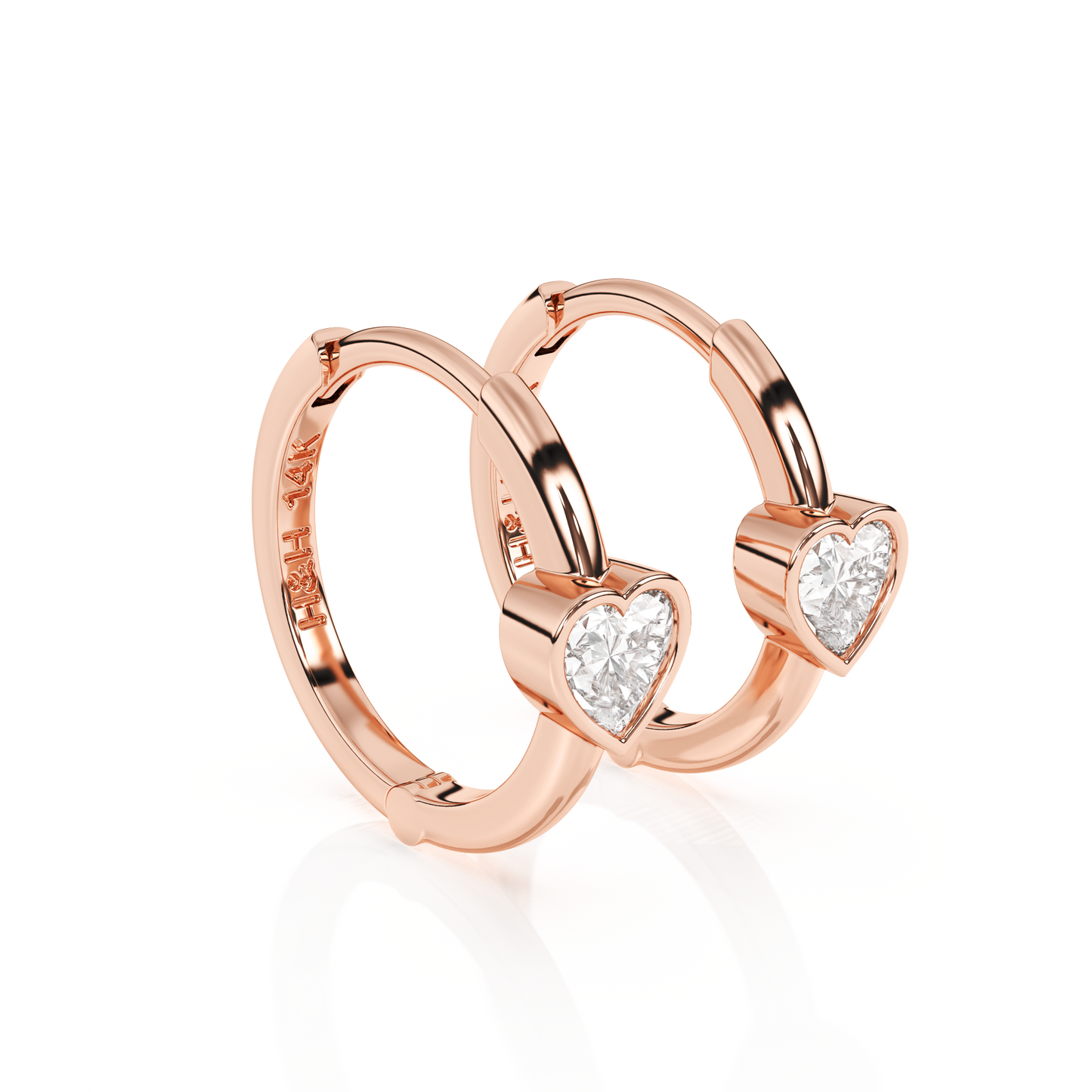 Endless Love, Clear Heart CZ Huggie Hoop Earrings - Solid 14K Rose Gold, Huggie Hoop, for Babies & Children