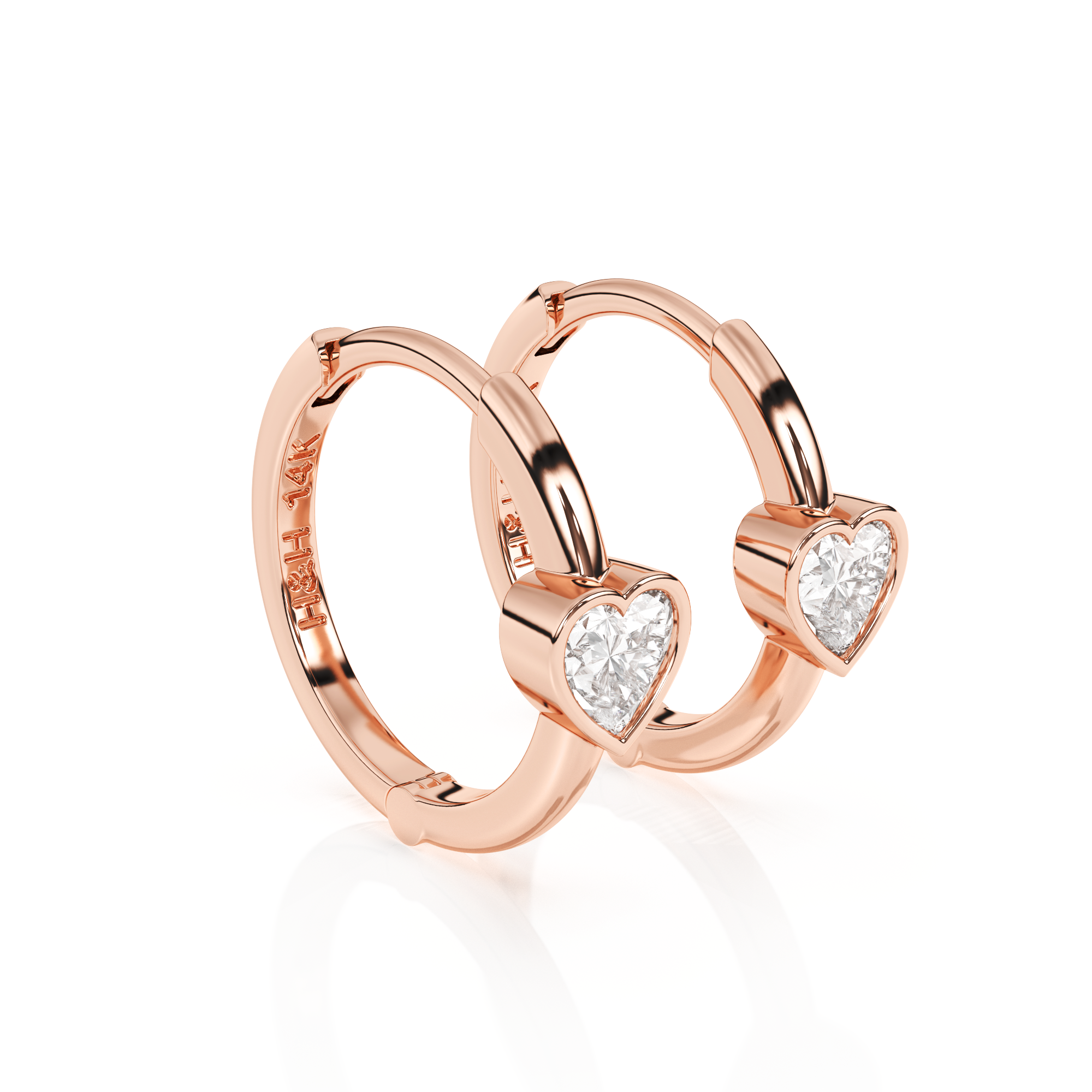 Endless Love, Clear Heart CZ Huggie Hoop Earrings - Solid 14K Rose Gold, Huggie Hoop, for Babies & Children