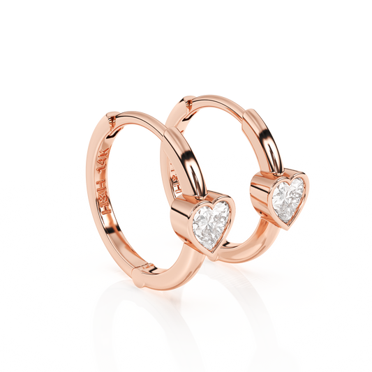 Endless Love, Clear Heart CZ Huggie Hoop Earrings - Solid 14K Rose Gold, Huggie Hoop, for Babies & Children