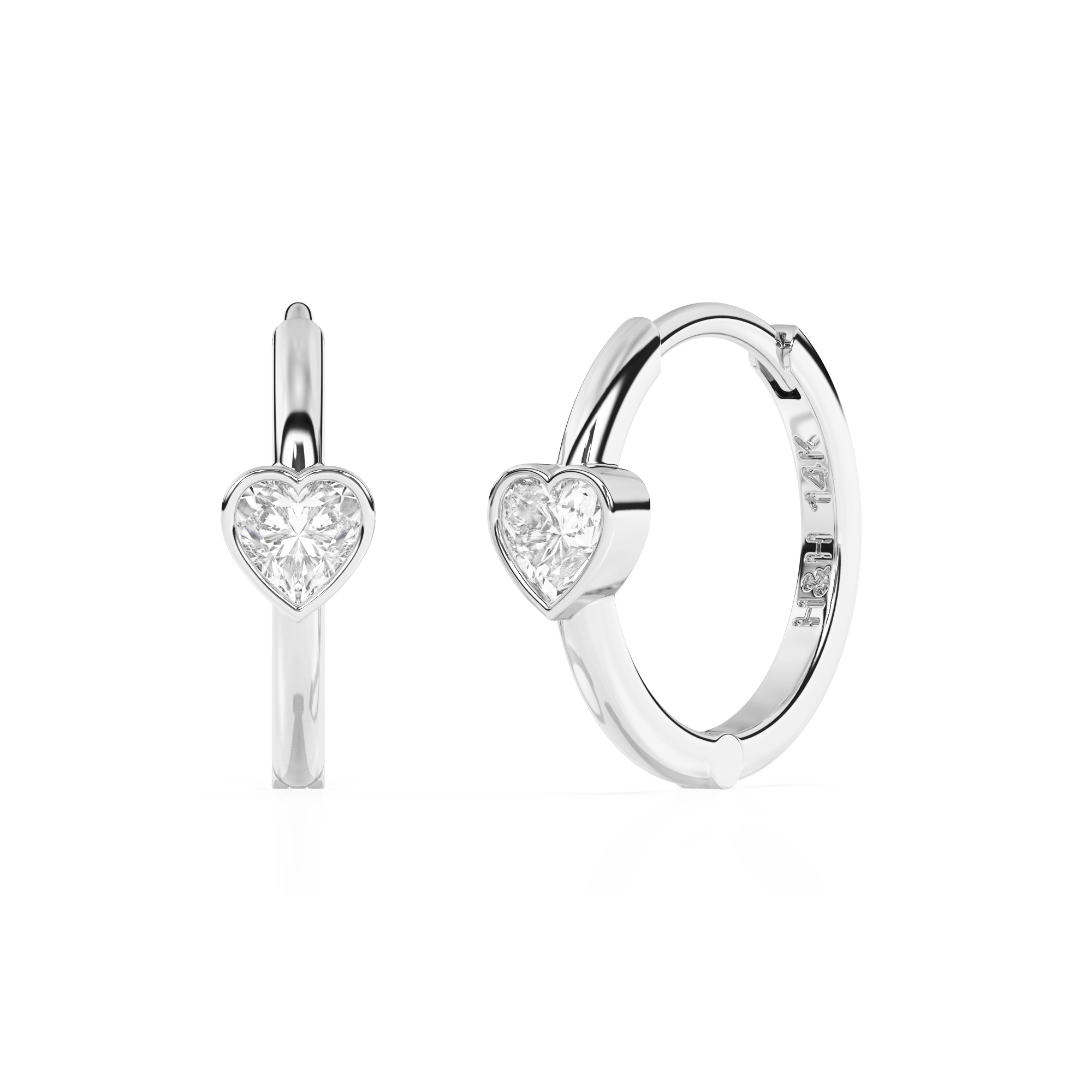 Endless Love, Clear Heart CZ Huggie Hoop Earrings - Solid 14K White Gold, Huggie Hoop, for Babies & Children
