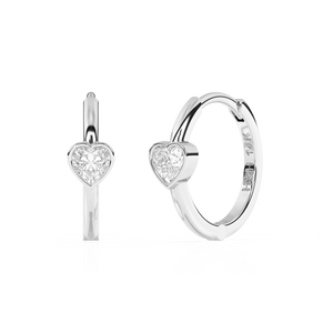 Endless Love, Clear Heart CZ Huggie Hoop Earrings - Solid 14K White Gold, Huggie Hoop, for Babies & Children