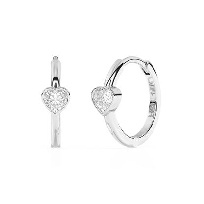 Endless Love, Clear Heart CZ Huggie Hoop Earrings - Solid 14K White Gold, Huggie Hoop, for Babies & Children