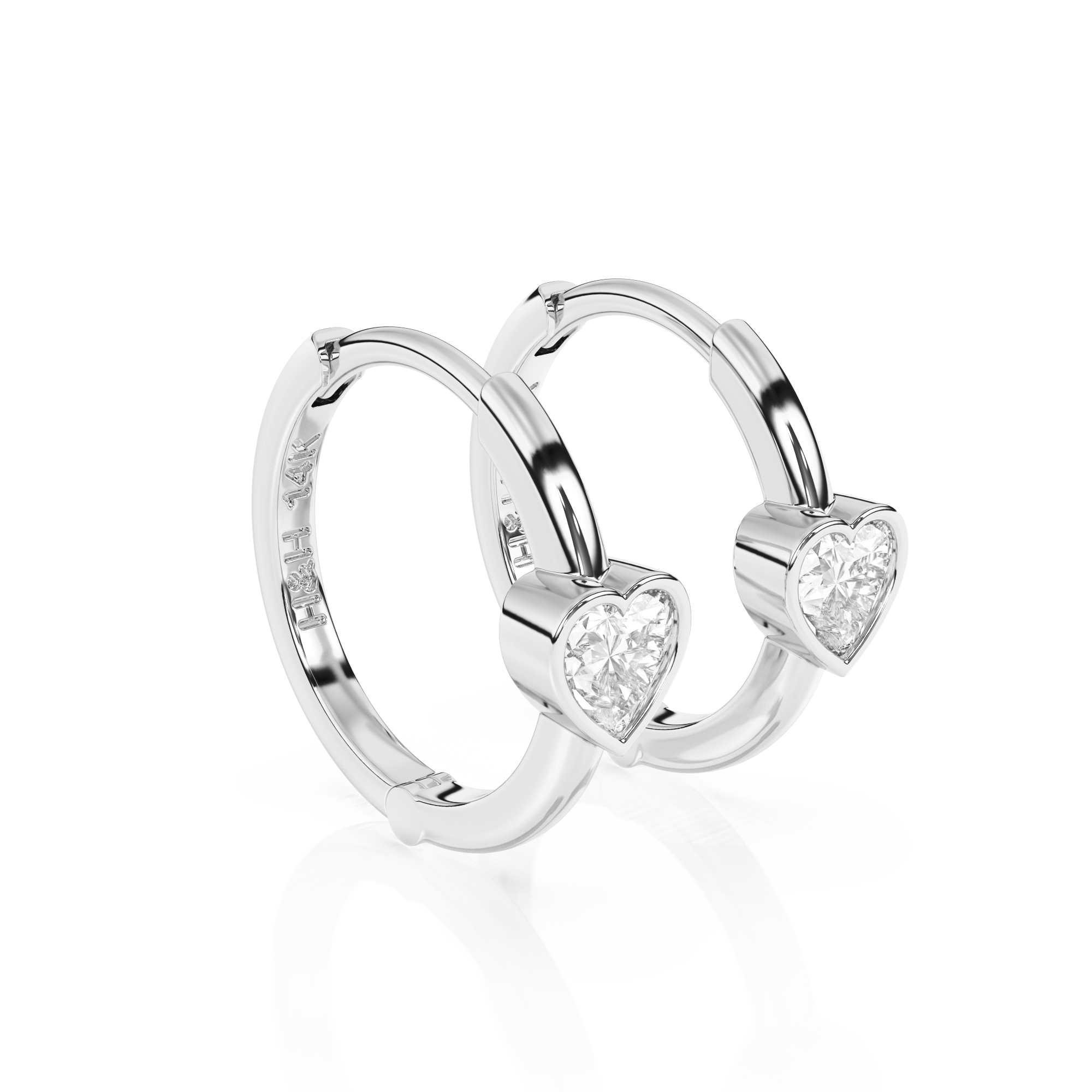 Endless Love, Clear Heart CZ Huggie Hoop Earrings - Solid 14K White Gold, Huggie Hoop, for Babies & Children