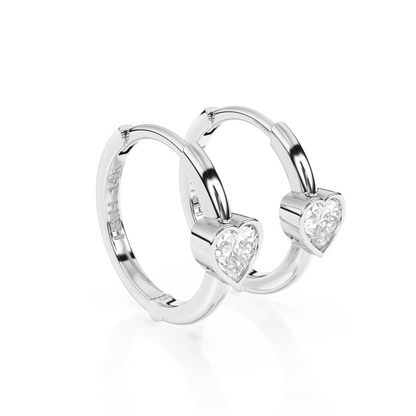 Endless Love, Clear Heart CZ Huggie Hoop Earrings - Solid 14K White Gold, Huggie Hoop, for Babies & Children