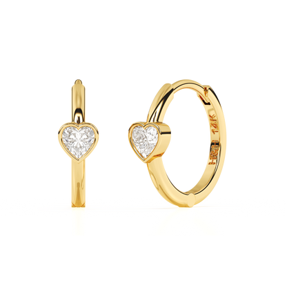 Endless Love, Clear Heart CZ Huggie Hoop Earrings - Solid 14K Gold, Huggie Hoop, for Babies & Children