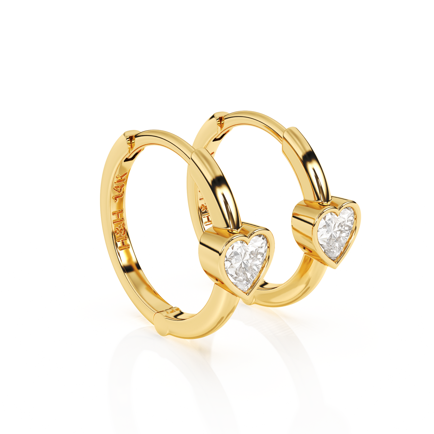 Endless Love, Clear Heart CZ Huggie Hoop Earrings - Solid 14K Gold, Huggie Hoop, for Babies & Children