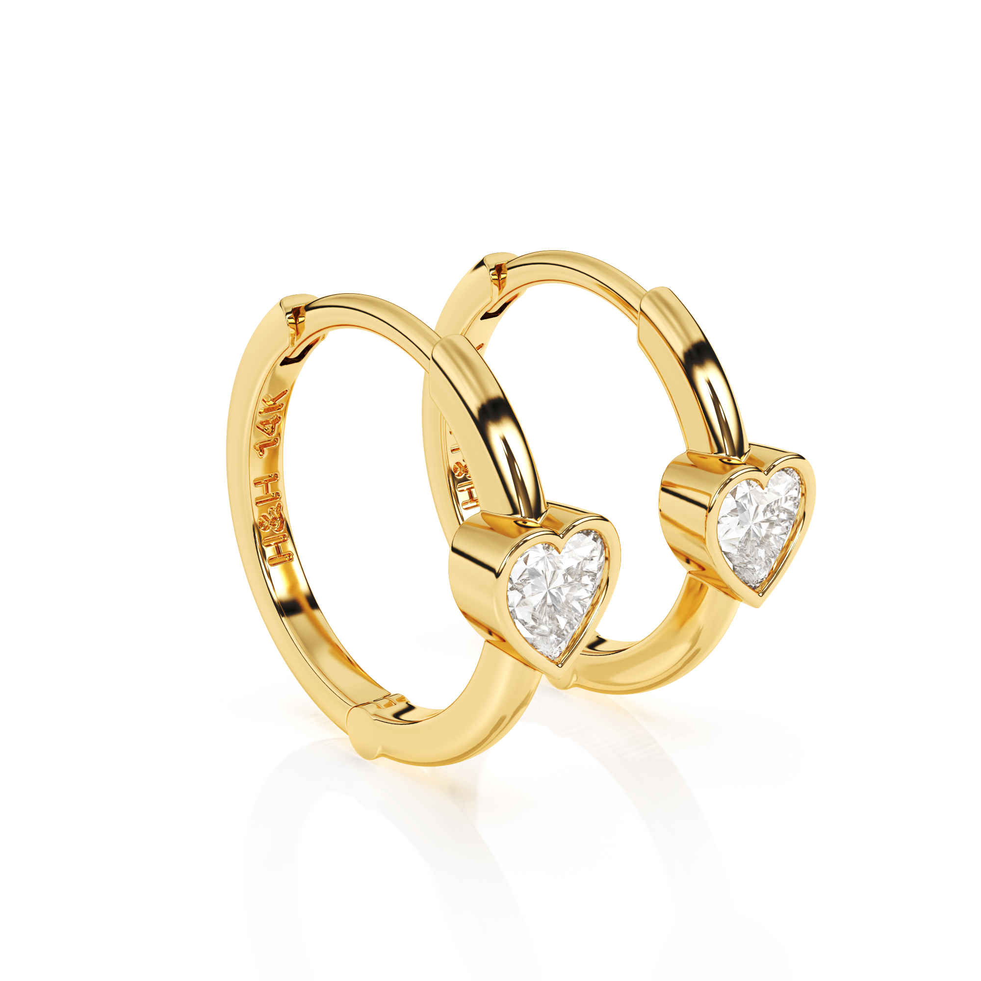Endless Love, Clear Heart CZ Huggie Hoop Earrings - Solid 14K Gold, Huggie Hoop, for Babies & Children