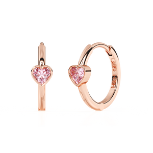 Endless Love, Pink Heart CZ, Huggie Hoop Earrings - Solid 14K Rose Gold, Huggie Hoop, for Babies & Children