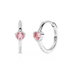 Endless Love, Pink Heart CZ, Huggie Hoop Earrings - Solid 14K White Gold, Huggie Hoop, for Babies & Children