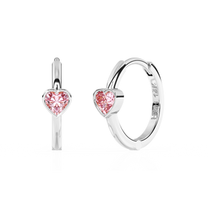 Endless Love, Pink Heart CZ, Huggie Hoop Earrings - Solid 14K White Gold, Huggie Hoop, for Babies & Children