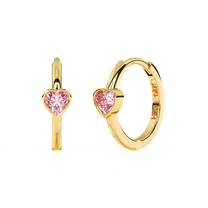 Endless Love, Pink Heart CZ, Huggie Hoop Earrings - Solid 14K Gold, Huggie Hoop, for Babies & Children