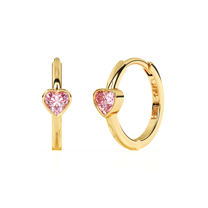 Endless Love, Pink Heart CZ, Huggie Hoop Earrings - Solid 14K Gold, Huggie Hoop, for Babies & Children