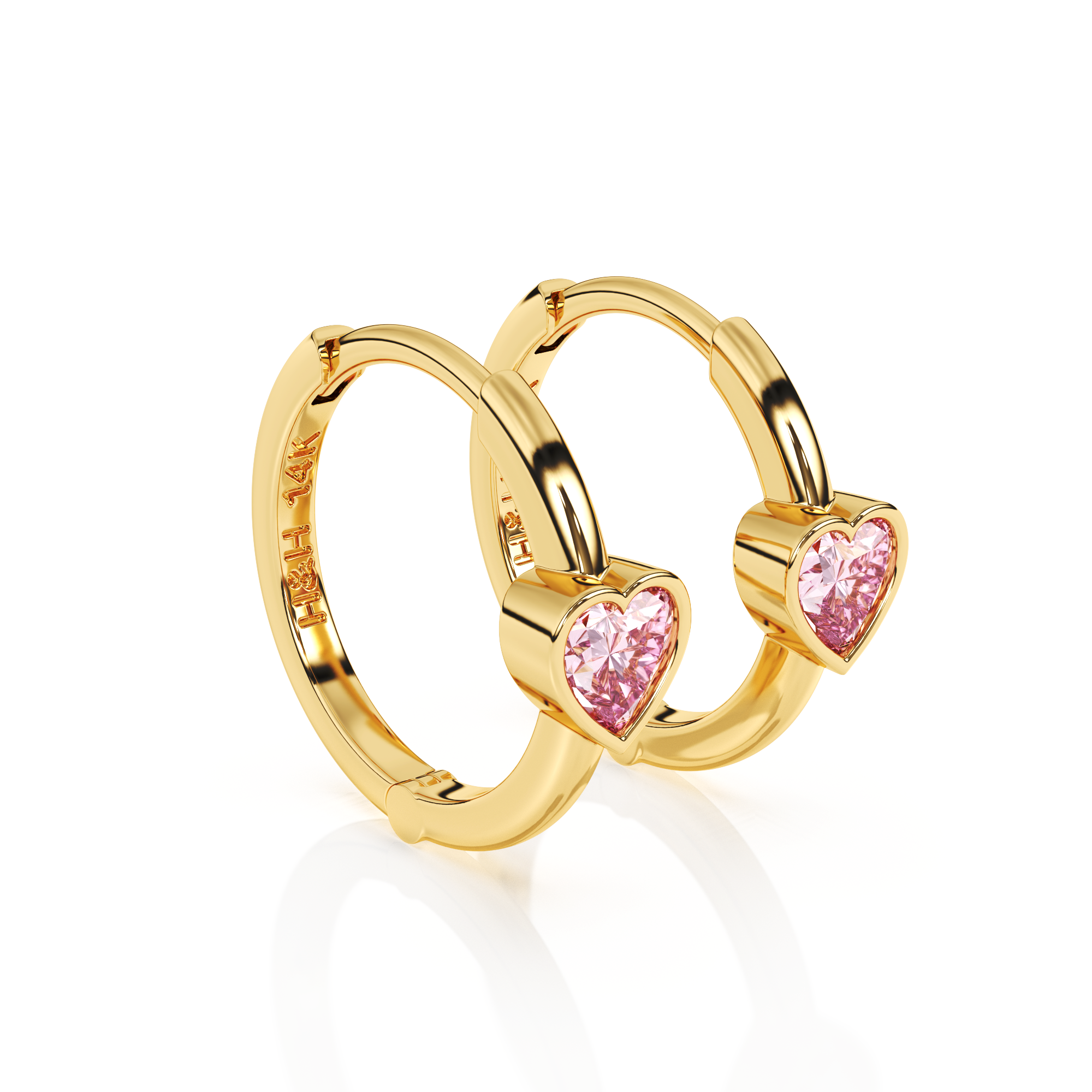 Endless Love, Pink Heart CZ, Huggie Hoop Earrings - Solid 14K Gold, Huggie Hoop, for Babies & Children