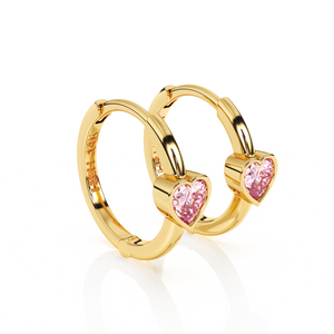 Endless Love, Pink Heart CZ, Huggie Hoop Earrings - Solid 14K Gold, Huggie Hoop, for Babies & Children