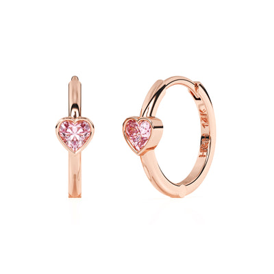 Endless Love, Pink Heart CZ, Huggie Hoop Earrings4