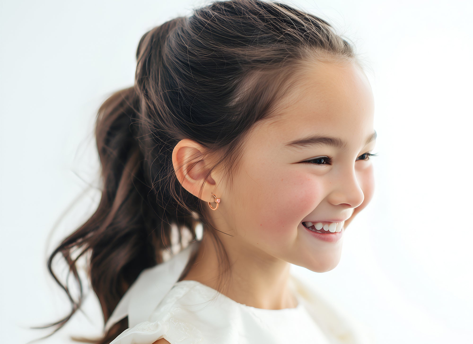 Endless Love, Pink Heart CZ, Huggie Hoop Earrings - Solid 14K Rose Gold, Huggie Hoop, for Babies & Children