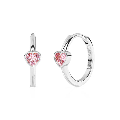 Endless Love, Pink Heart CZ, Huggie Hoop Earrings4