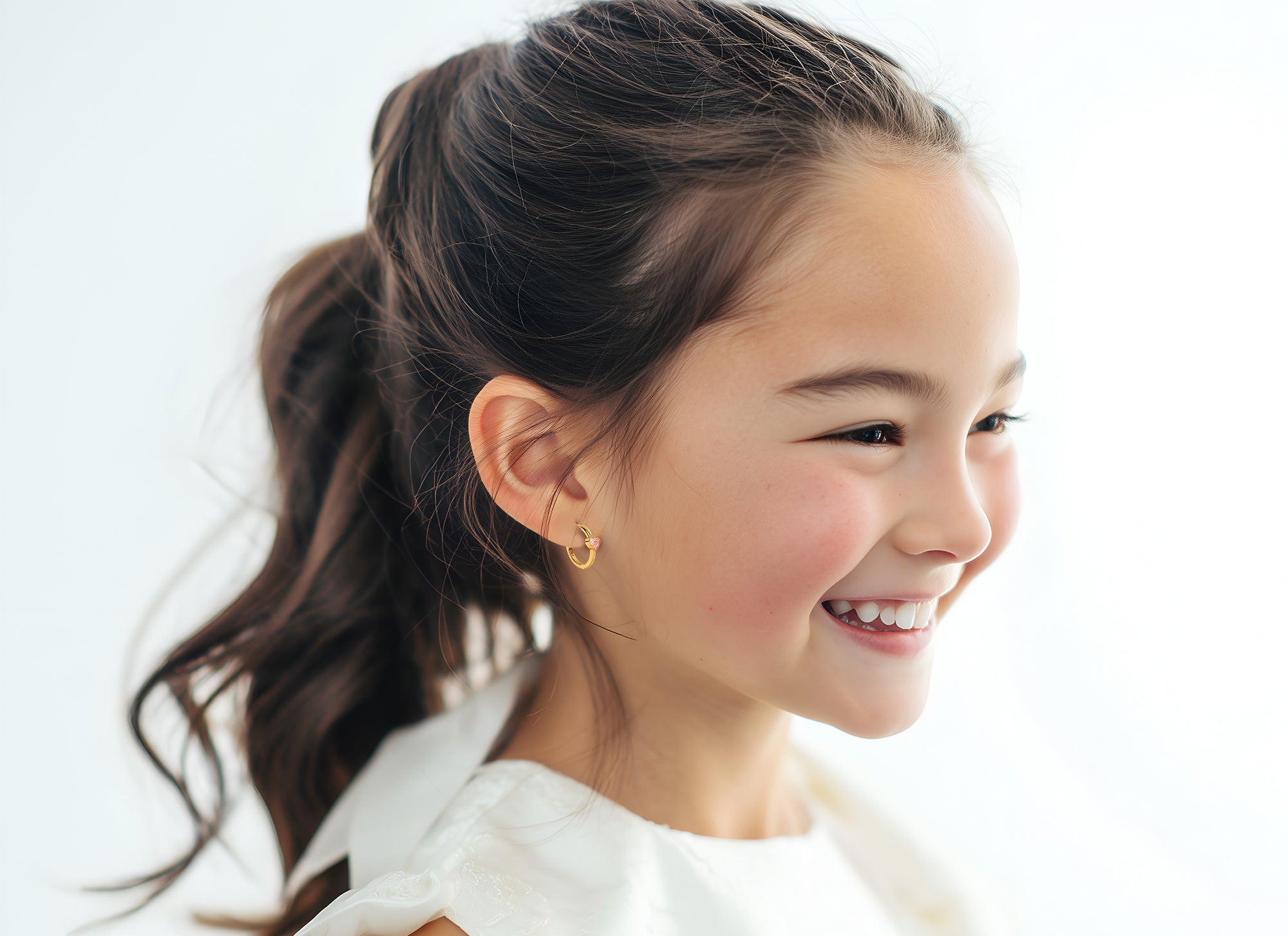 Endless Love, Pink Heart CZ, Huggie Hoop Earrings - Solid 14K Gold, Huggie Hoop, for Babies & Children