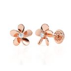 Eternal Blossom, Clear CZ Stud Earrings - Solid 14K Rose Gold, Screw Back, for Babies & Children