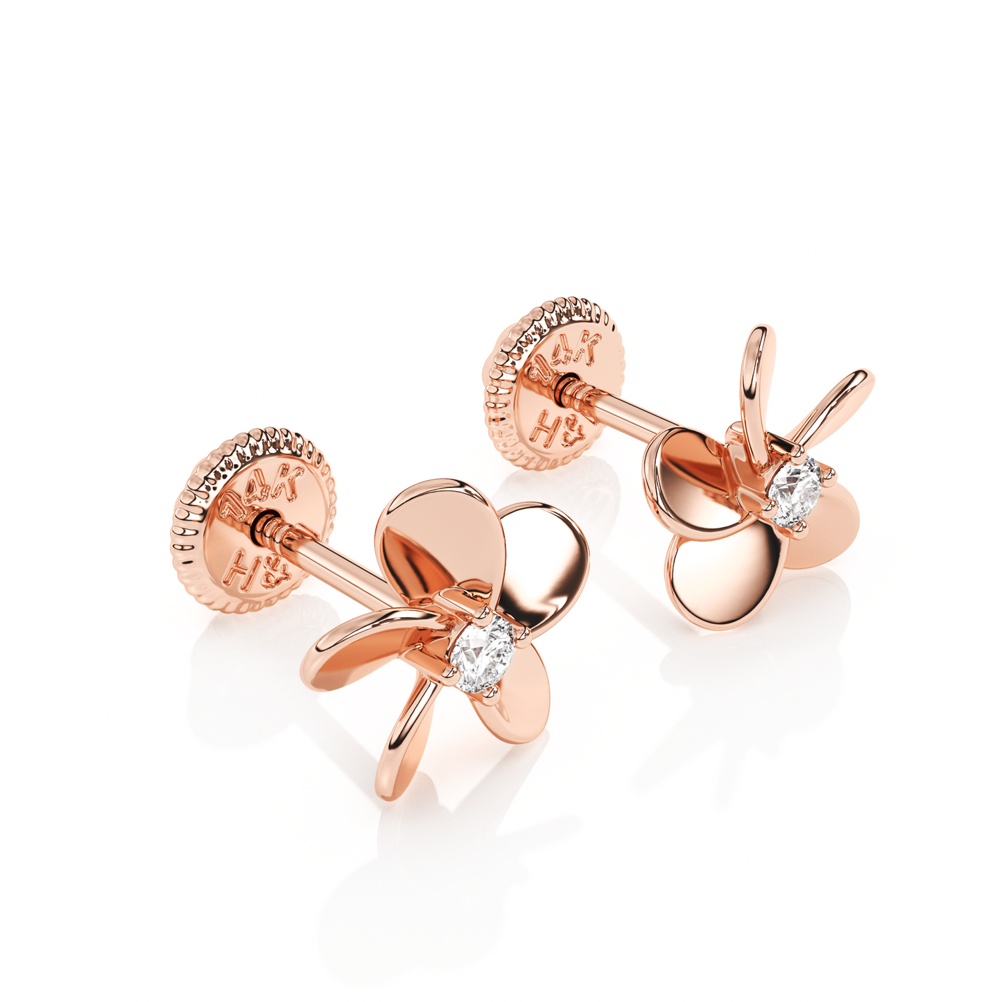 Eternal Blossom, Clear CZ Stud Earrings - Solid 14K Rose Gold, Screw Back, for Babies & Children