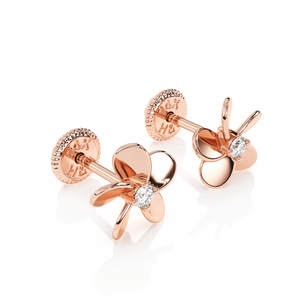 Eternal Blossom, Clear CZ Stud Earrings - Solid 14K Rose Gold, Screw Back, for Babies & Children