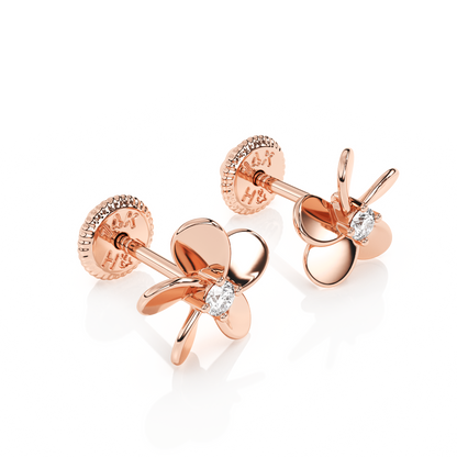 Eternal Blossom, Clear CZ Stud Earrings - Solid 14K Rose Gold, Screw Back, for Babies & Children