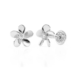 Eternal Blossom, Clear CZ Stud Earrings - Solid 14K White Gold, Screw Back, for Babies & Children