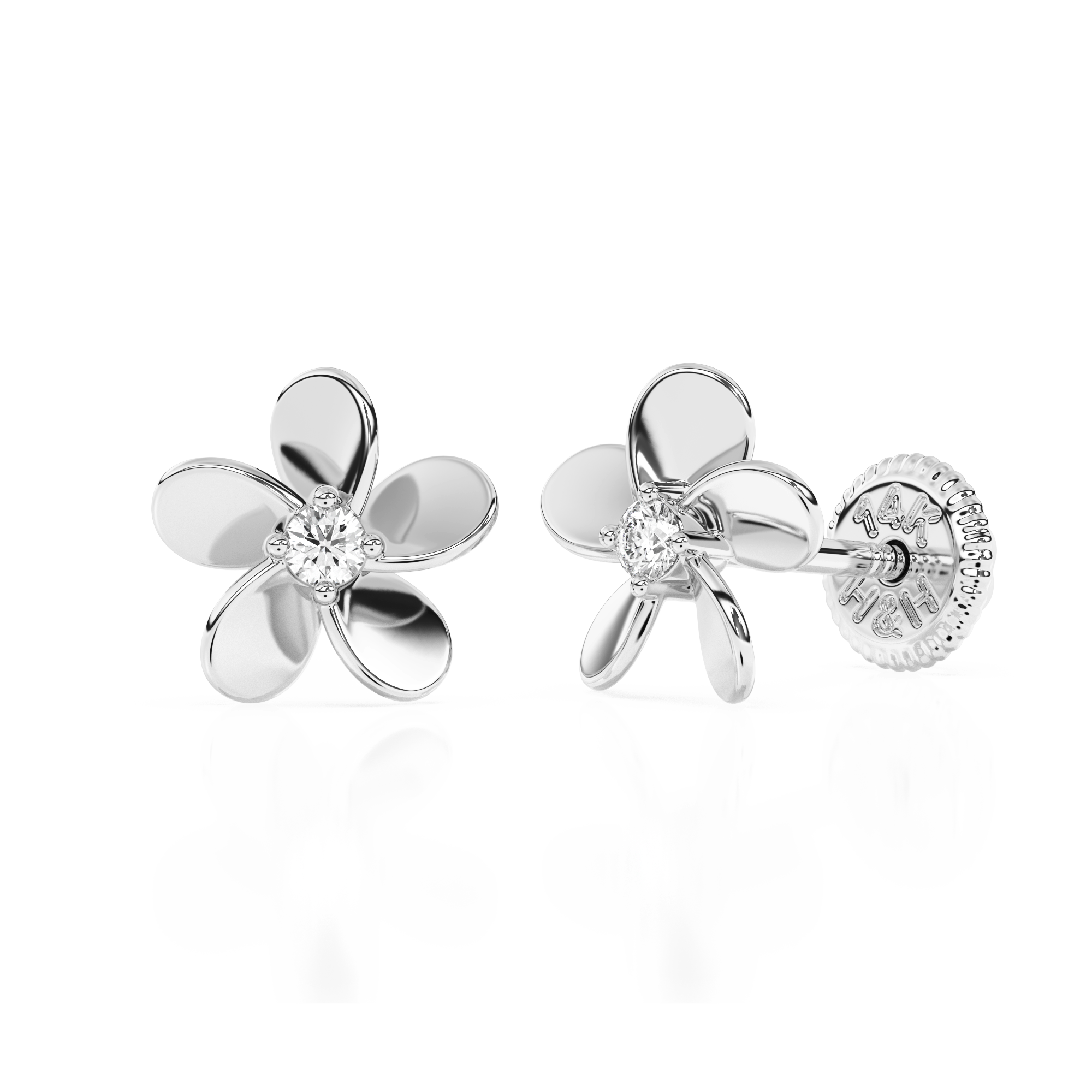 Eternal Blossom, Clear CZ Stud Earrings - Solid 14K White Gold, Screw Back, for Babies & Children