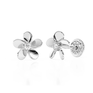 Eternal Blossom, Clear CZ Stud Earrings - Solid 14K White Gold, Screw Back, for Babies & Children