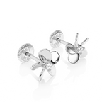 Eternal Blossom, Clear CZ Stud Earrings - Solid 14K White Gold, Screw Back, for Babies & Children