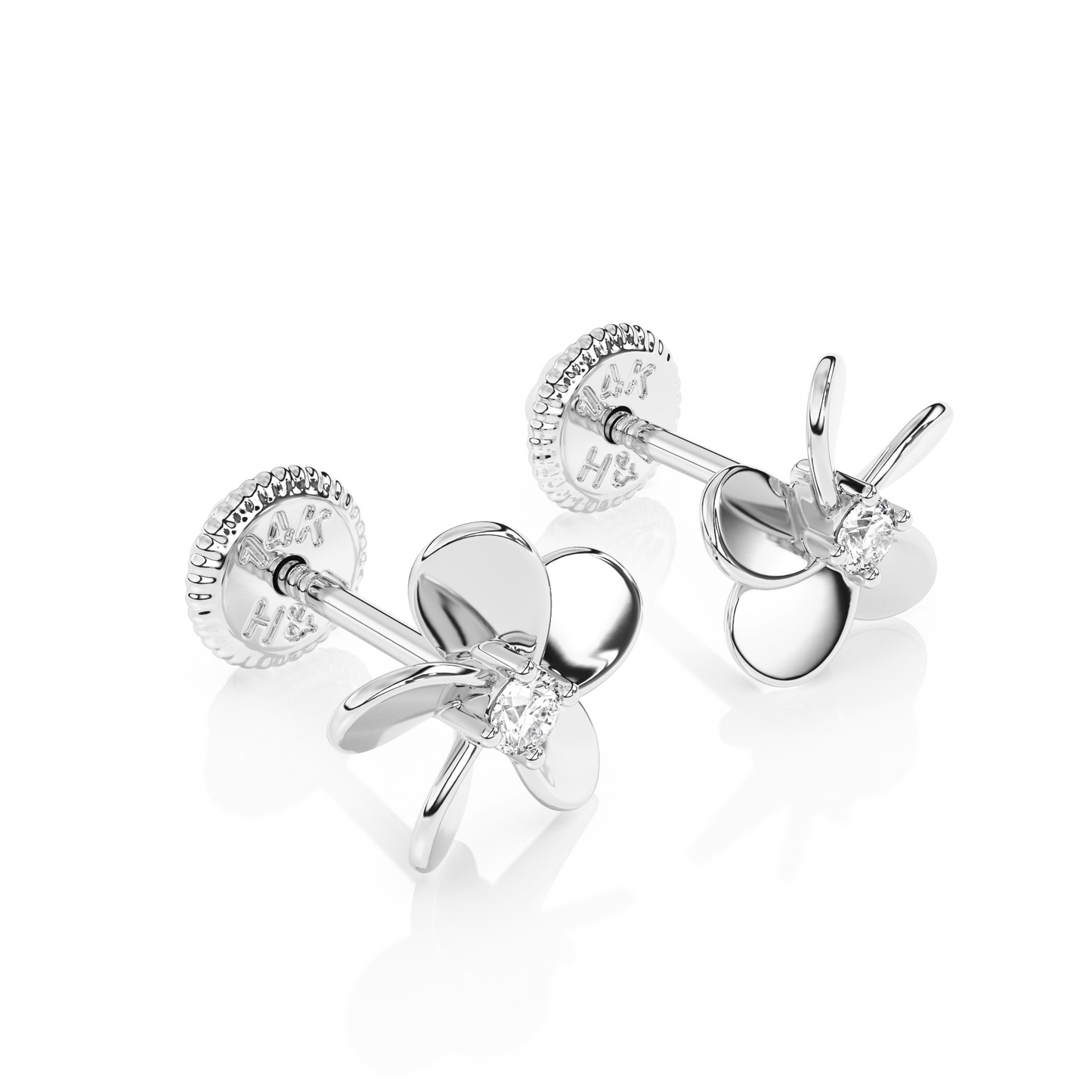 Eternal Blossom, Clear CZ Stud Earrings - Solid 14K White Gold, Screw Back, for Babies & Children