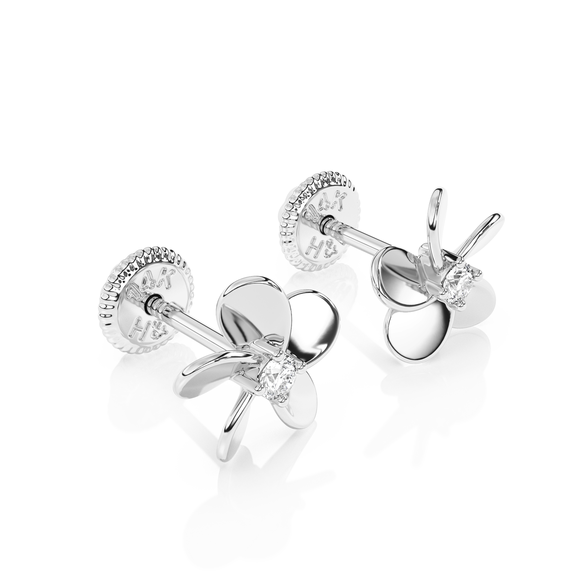 Eternal Blossom, Clear CZ Stud Earrings - Solid 14K White Gold, Screw Back, for Babies & Children