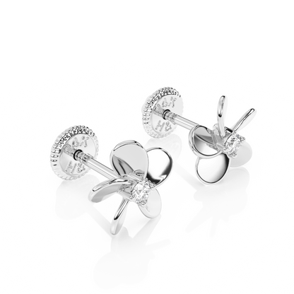 Eternal Blossom, Clear CZ Stud Earrings - Solid 14K White Gold, Screw Back, for Babies & Children