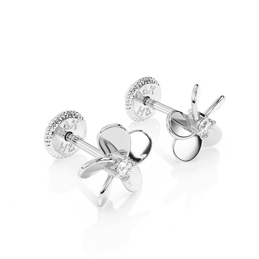 Eternal Blossom, Clear CZ Stud Earrings - Solid 14K White Gold, Screw Back, for Babies & Children