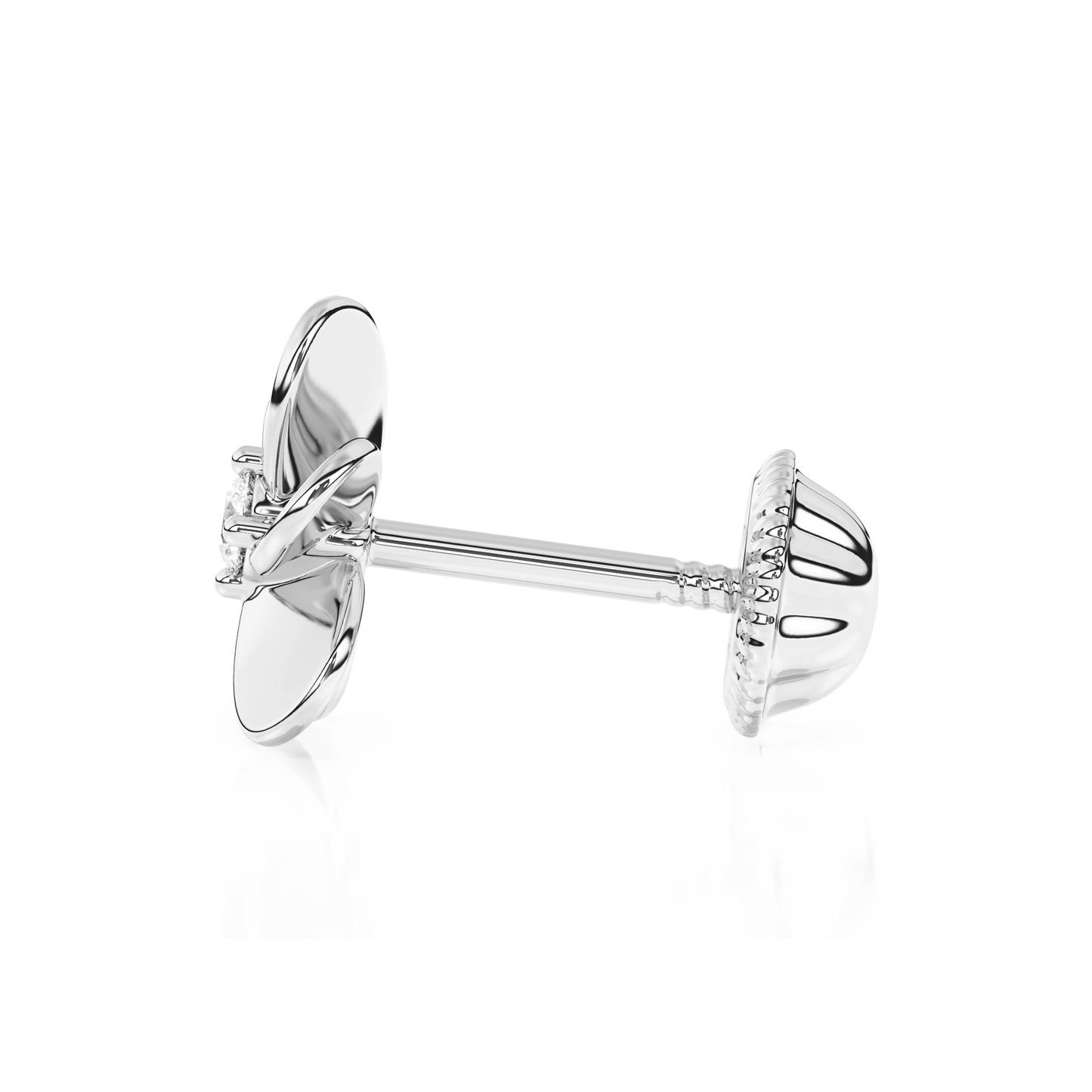 Eternal Blossom, Clear CZ Stud Earrings - Solid 14K White Gold, Screw Back, for Babies & Children