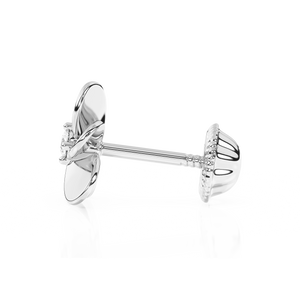 Eternal Blossom, Clear CZ Stud Earrings - Solid 14K White Gold, Screw Back, for Babies & Children